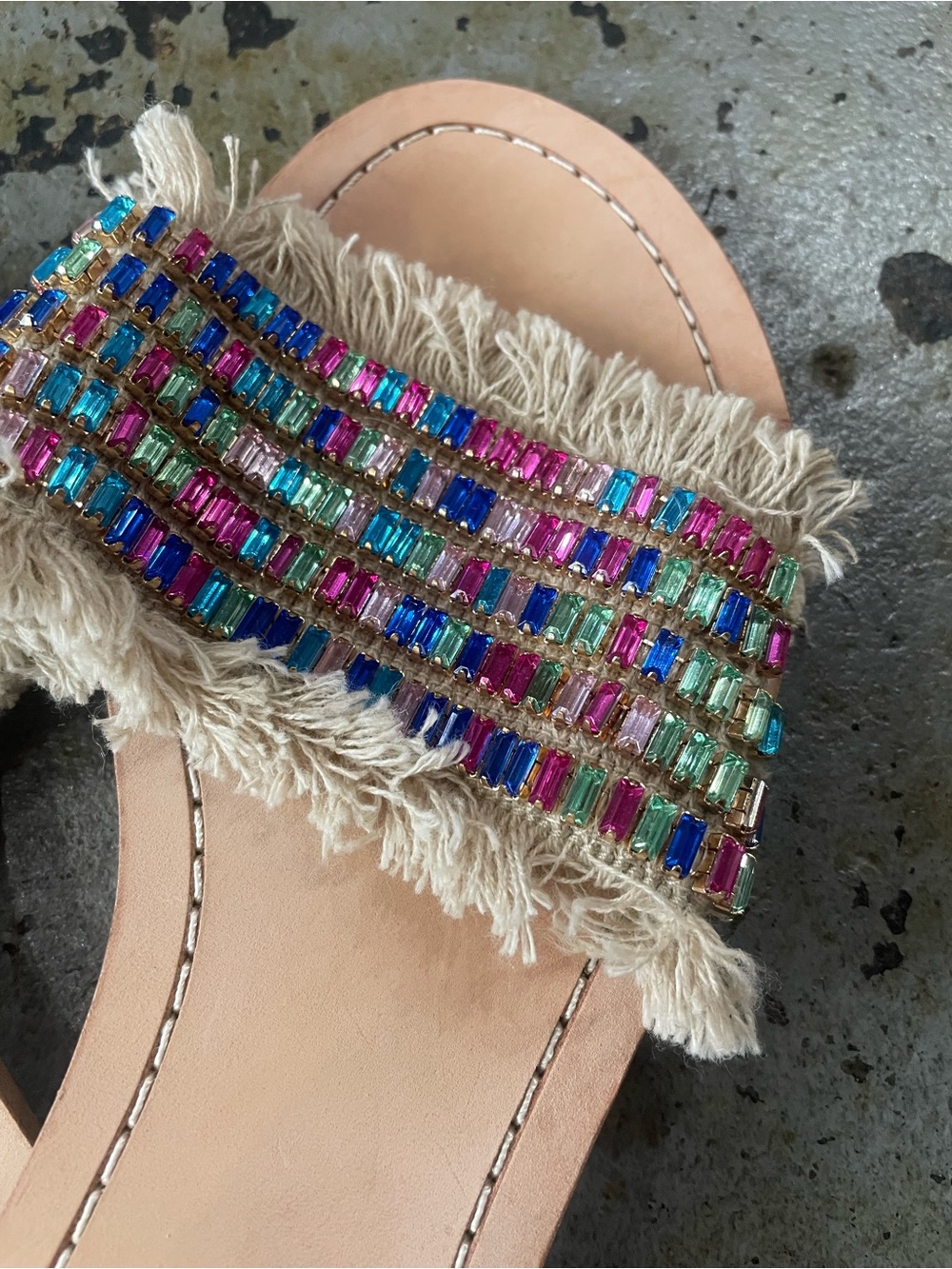 Kate Spade Solaina Multicolor Beaded Biege Fringe Slide Sandals Size 8 - Picture 4 of 5